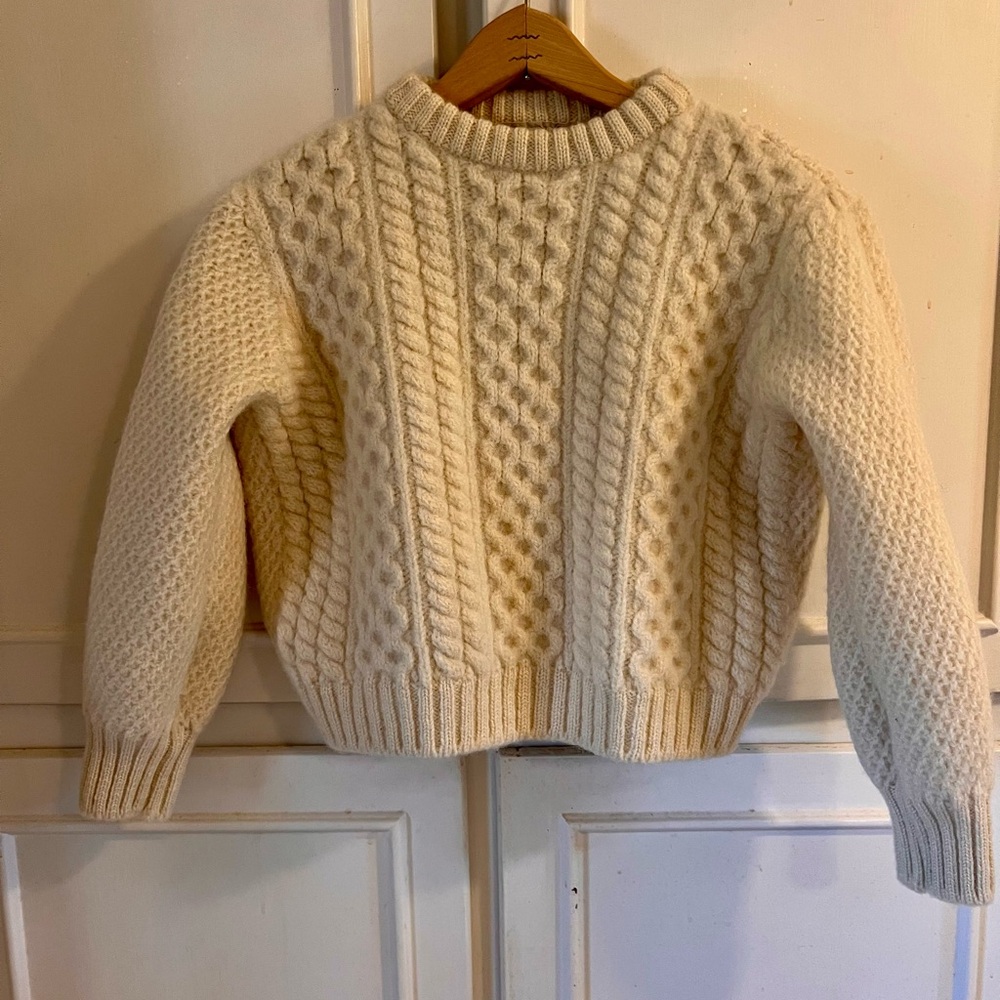 Cozy Kid’s Scotland Wool Cable Knit Sweater - Cream